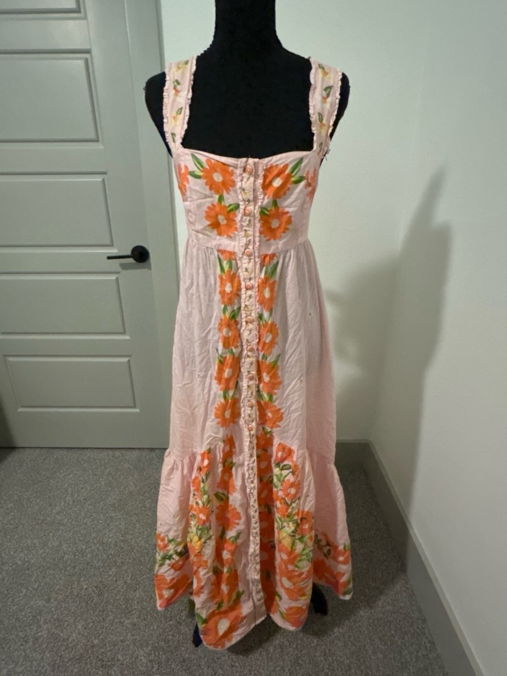FARM Rio Pink Maxi Dress with Orange Floral Trim
